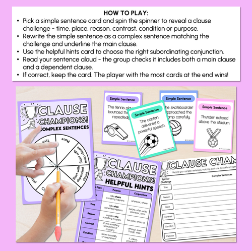 Resource preview 2 for Subordinating Conjunctions & Clauses - Complex Sentences Game