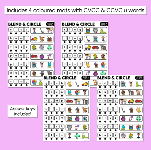 Resource preview 3 for Blend & Circle - CVCC CCVC U Words Blending Mats