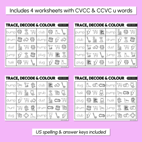 Resource preview 3 for Trace, Decode & Colour - CVCC CCVC U Words Worksheets