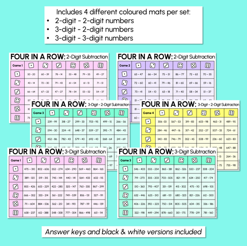 Resource preview 3 for Four in a Row - 2-Digit & 3-Digit Subtraction Game