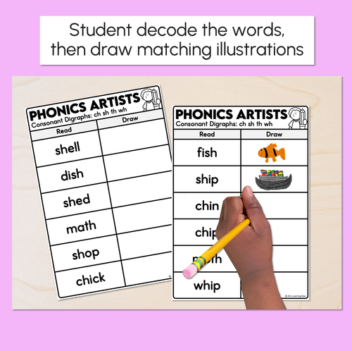 Resource preview 2 for Phonics Artists - Consonant Digraphs CH SH TH WH Words - Decodable Words Activity
