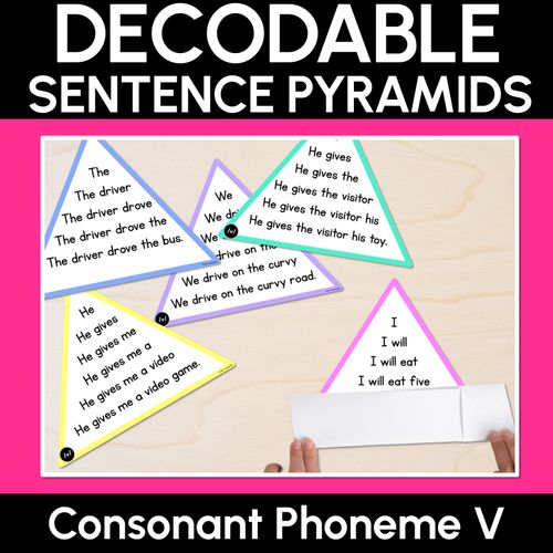 Resource preview 1 for CONSONANT PHONEME V WORDS - Decodable Sentence Pyramids - Phonics Fluency