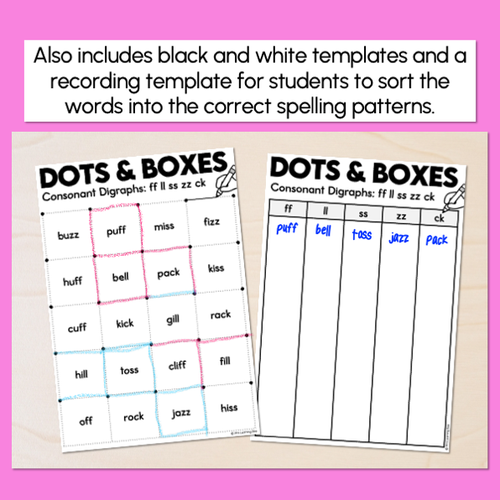 Resource preview 3 for Dots and Boxes Phonics Game - Consonant Digraphs ff ll ss zz ck