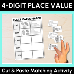 Place Value - 4-Digit Numbers - Cut & Paste Matching Worksheet