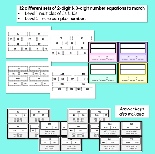 Resource preview 3 for Part-Whole Puzzles - 2-Digit & 3-Digit Addition & Subtraction Task Cards