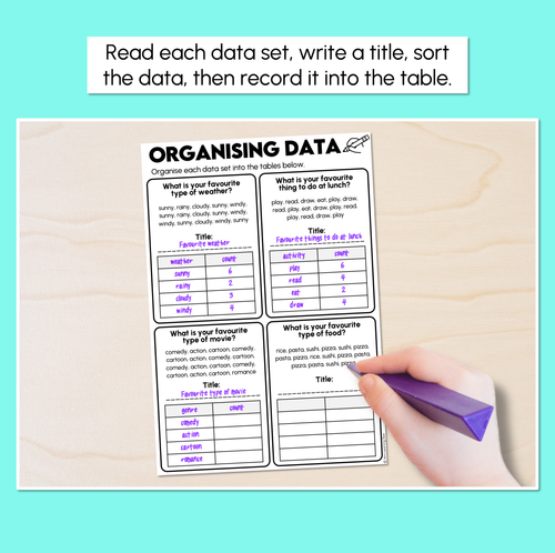 Resource preview 2 for Organising Data Into Tables Worksheets
