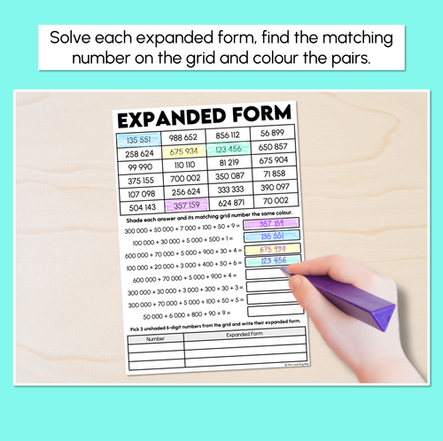 Resource preview 2 for Expanded Form - 5-Digit & 6-Digit Numbers - Worksheets