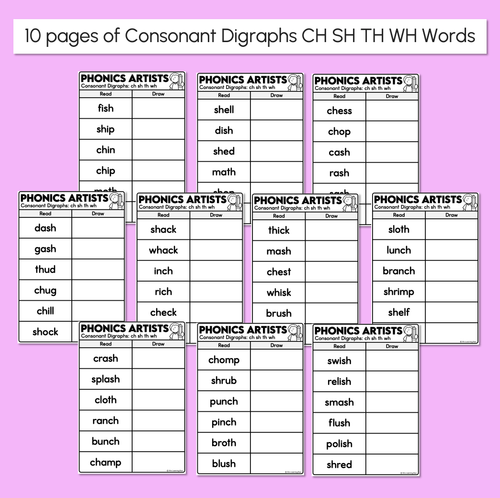 Resource preview 3 for Phonics Artists - Consonant Digraphs CH SH TH WH Words - Decodable Words Activity