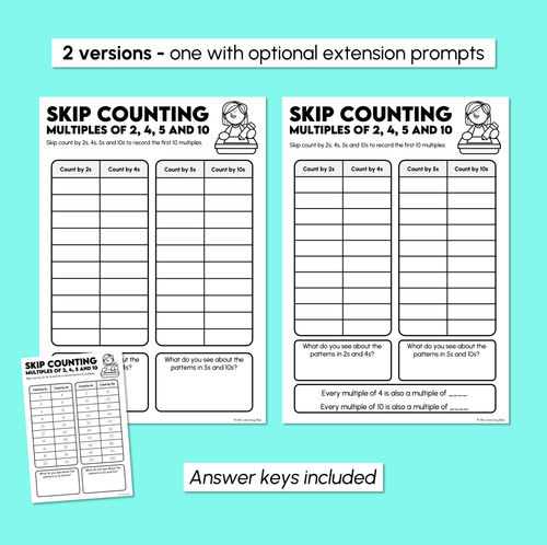 Resource preview 3 for Skip Counting - Multiples of 2, 4, 5 & 10 Worksheets