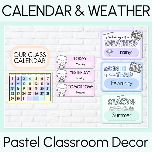 Resource preview 1 for PASTEL CLASSROOM DECOR Calendar and Weather Display