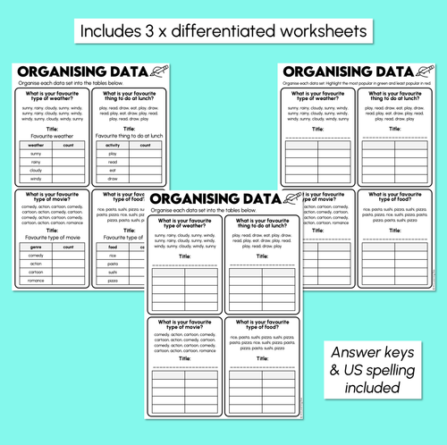 Resource preview 3 for Organising Data Into Tables Worksheets