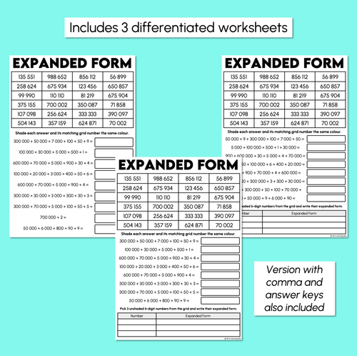 Resource preview 3 for Expanded Form - 5-Digit & 6-Digit Numbers - Worksheets