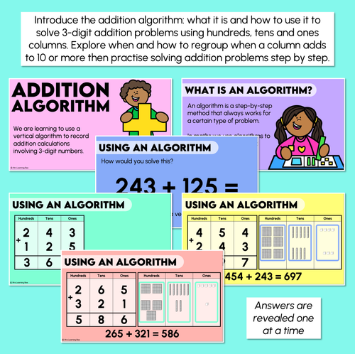 Resource preview 2 for Addition Algorithm - 3-Digit Number Problems - Teaching Slides