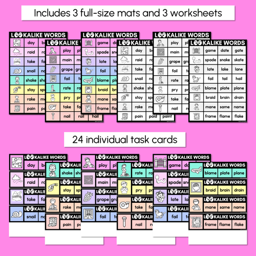 Resource preview 4 for LOOKALIKE WORDS with LONG A Words - LONG VOWEL A Words - Task Cards & Printables