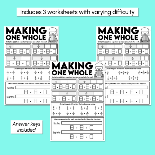 Resource preview 3 for Fractions as One Whole - Making One Whole Fractions Worksheets