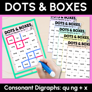 Dots and Boxes Phonics Game - Consonant Digraphs qu ng + x