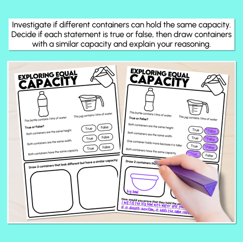 Resource preview 2 for Exploring Equal Capacity Worksheets