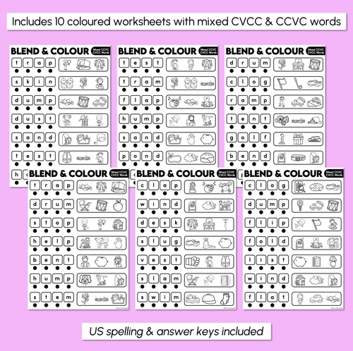Resource preview 3 for Blend & Colour - Mixed CVCC CCVC Words Blending Worksheets