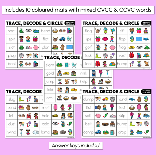 Resource preview 3 for Trace, Decode & Circle - Mixed CVCC CCVC Words - Decodable Word Mats