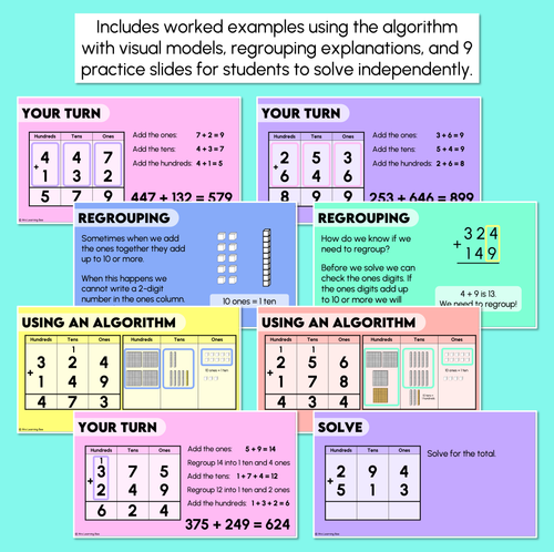Resource preview 3 for Addition Algorithm - 3-Digit Number Problems - Teaching Slides