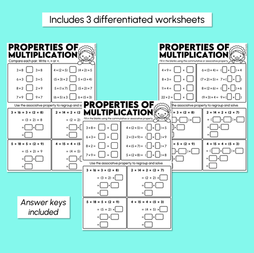 Resource preview 3 for Properties of Multiplication - Commutative & Associate Property Worksheets