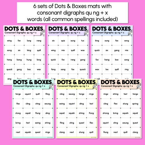 Resource preview 2 for Dots and Boxes Phonics Game - Consonant Digraphs qu ng + x