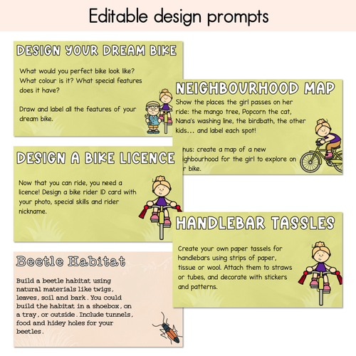 Resource preview 3 for The Wobbly Bike Writing, Maths & Design Prompt Editable Slides - Book Week 2025