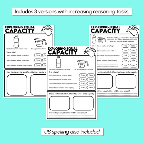 Resource preview 3 for Exploring Equal Capacity Worksheets