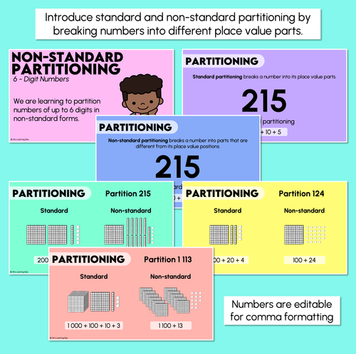 Resource preview 2 for Non-standard Partitioning - 5-Digit & 6-Digit Numbers - Digital Slides