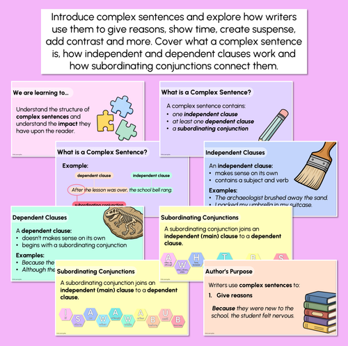 Resource preview 2 for Complex Sentences (Subordinating Conjunctions & Clauses) Explicit Teaching Slides
