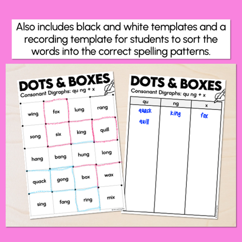 Resource preview 3 for Dots and Boxes Phonics Game - Consonant Digraphs qu ng + x