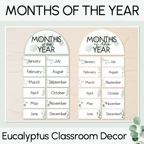 Resource preview 1 for Months of the Year Display - The Eucalyptus Edit - Eucalyptus Classroom Decor