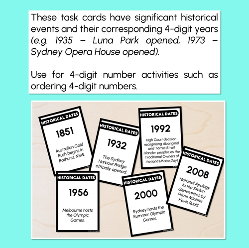 Resource preview 2 for Australian Historical Events - 4-Digit Number Cards
