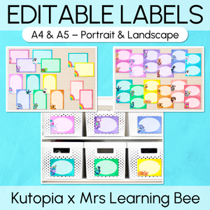A4 & A5 Portrait & Landscape Editable Labels - Watercolour Rainbow Classroom Decor - The Kutopia Collection