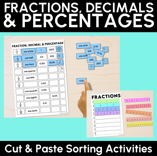 Resource preview 1 for Fractions, Decimals & Percentages – Cut & Paste Sorting Activities