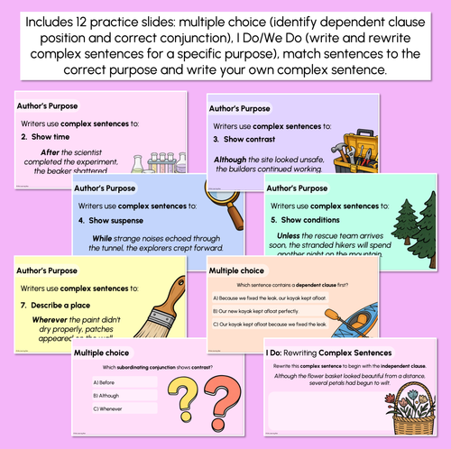 Resource preview 3 for Complex Sentences (Subordinating Conjunctions & Clauses) Explicit Teaching Slides