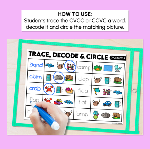 Resource preview 2 for Trace, Decode & Circle - CVCC CCVC A Words - Decodable Word Mats