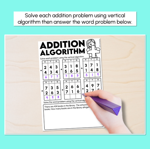 Resource preview 2 for Addition Algorithm - 3-Digit Number Problems Addition Worksheets