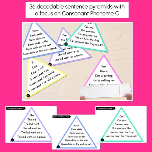 Resource preview 2 for CONSONANT PHONEME C WORDS - Decodable Sentence Pyramids - Phonics Fluency