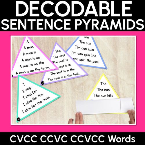 Resource preview 1 for Decodable Sentences Pyramids - CVCC CCVC CCVCC Words - Phonics Fluency