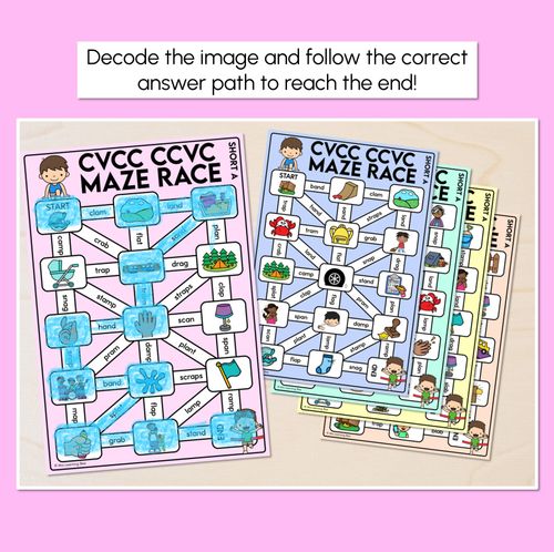 Resource preview 2 for CVCC CCVC Words Maze Race - CVCC A Words Mats