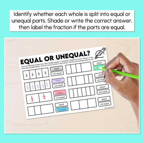 Resource preview 2 for Equal or Unequal Parts - Fractions Worksheets