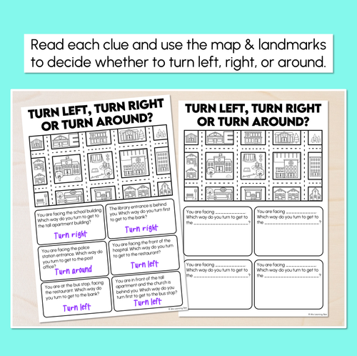 Resource preview 2 for Turn Left, Right or Around? - Map Orientation Worksheets