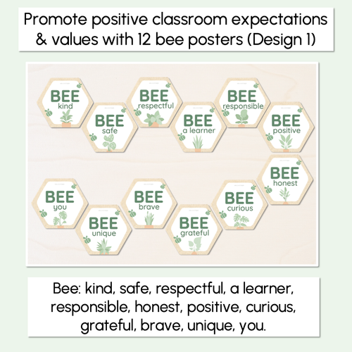 Resource preview 2 for Bee Posters - Classroom Expectations & Values - The Greenhouse Collection - Natural Classroom Decor