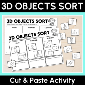 3D Objects Sort – Cut and Paste Activity