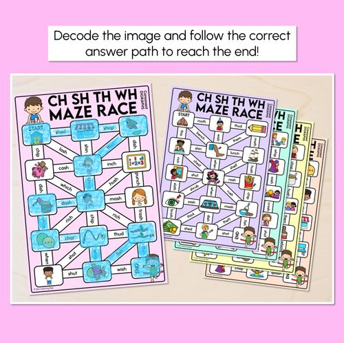Resource preview 2 for Consonant Digraph CH SH TH WH Words Maze Race - CH SH TH WH Words Mats