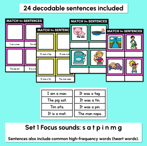 Resource preview 2 for CVC Word Decodable Sentences Mats - Read & Match Set 1 - CVC Words