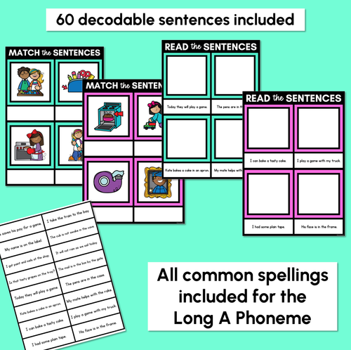 Resource preview 2 for Long Vowel A Decodable Sentences Mats - Read & Match