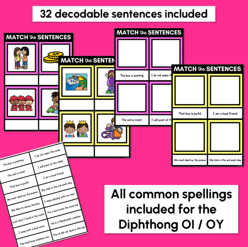 Resource preview 2 for OI Diphthong Decodable Sentence Mats - Read & Match