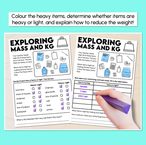 Resource preview 2 for Exploring Mass in Kilograms Worksheets